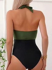 economico Costumi interi-Costume da bagno intero da donna snellente colorblock monokini controllo della pancia vita alta slanciato senza schienale abbigliamento da spiaggia per le vacanze blocco di colore collo a halter