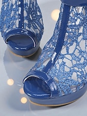 levne Peep Toe lodičky-Dámské fialové krajkové boty na platformě s otevřenou špičkou - sexy síťované kotníkové boty s přezkou na noční život a párty