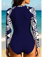 abordables Rash Guards de Una Pieza-Mujer Traje de buceo Camiseta Protección Solar Surf Traje de baño Abstracto Geometría Cerrar UPF50+ Secado rápido Ligero Manga Larga Bañadores Camiseta de Baño Surf Playa Deportes acuáticos Verano