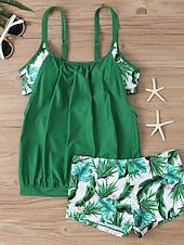 baratos Tankinis-Tankini Feminino de Biquíni 2 Peças com Cintura Alta Controle de Barriga Cintura Alta Slim Costas Nuas Roupas de Praia de Férias Gráfico Floral com Decote U Sem Mangas