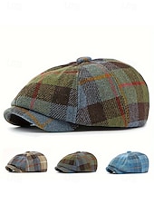 levne Pánské klobouky-Pánská vintage britská kostkovaná čepice pro novináře – polyesterový materiál, více barev, klasický retro styl pro běžné nošení a outdoor