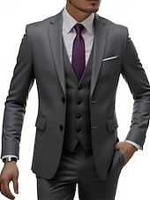 Χαμηλού Κόστους Ανδρικά Κλασικά Σακάκια-Ανδρικά Σακάκι+Γιλέκο+Παντελόνι Μπλέιζερ Στολές Επιχείρηση Κοκτέιλ Πάρτι Γαμήλιο Πάρτι 3 Κομμάτια Μοντέρνα Καθημερινό Άνοιξη Φθινόπωρο Πολυεστέρας Σκέτο Τσέπη Κουμπιά Άνετο Σταυρωτό Χρωματιστή ζακέτα