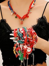 tanie Naszyjnik damski-Naszyjnik świąteczny dla kobiet, wykonany ze stopu metali, tkaniny i akrylu, z motywem renifera, Świętego Mikołaja i choinki, idealny na przyjęcia świąteczne