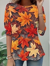 levne květinové tričko-Dámské tričko grafický květinový rostliny vintage móda stylové dlouhý rukáv crew neck kulatý výstřih pravidelné topy každodenní víkendový potisk hnědá jaro podzim zima