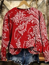 economico Tops Boho-Per donna Felpa Pullover Stampato Floreale Grafico Paisley Caldo Vintage Western Manica Lunga Girocollo Top Regolari Casuale Streetwear Abbigliamento Quotidiano Blu Nero Giallo Rosso Verde Primavera