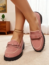 economico Slip-ons e mocassini da donna-Mocassini in ecopelle rossa da donna con dettaglio a fiocco e suola piatta spessa – Scarpe slip-on eleganti per ufficio e uso quotidiano
