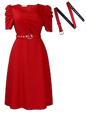 رخيصةأون فستان ميدي أسود-نسائي فستان ميدي فستان اسود فستان الحفلة أنيق موضة الحديث المكتب حفلة كوكتيل عادي سهل كم قصير V رقبة أزرق أسود أحمر أخضر الربيع الخريف الشتاء