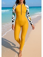 baratos Rash Guards de Uma Peça-Mulheres Anti Atrito Trajes de banho de corpo inteiro Segunda-pele para Mergulho UPF50+ Secagem Rápida Elasticidade Alta Manga Longa Roupa de Banho Zíper Frontal Surfe Mergulho Snorkeling Natação