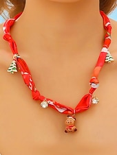 tanie Naszyjnik damski-Naszyjnik świąteczny dla kobiet, wykonany ze stopu metali, tkaniny i akrylu, z motywem renifera, Świętego Mikołaja i choinki, idealny na przyjęcia świąteczne