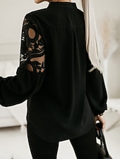 cheap Lace Tops-Women's Blouse Pleated Patchwork Solid Color Elegant Stylish Casual Long Sleeve High Neck Regular Tops Daily Black White Summer Spring Fall
