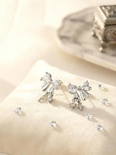 economico San Valentino-orecchini pendenti in argento con fiocco, cristallo trasparente e ciondolo a croce – eleganti orecchini pendenti per donna