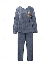 olcso Női szabadidőruházat-Női Pizsamák Lounge-ruházat Flanel Meleg Divat Tiszta szín Zsinór Rugalmas derék Nadrág Vakáció Otthon Napi Hosszú ujj Terített nyak Barna Szürke Ősz Tél Laza öltözet