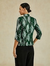  Naisten Pusero Mekkoiset topit Ilta Topit Paljetti Sulka Tyylikäs 3/4 hiha Pystykaulus Tavalliset topit Iltajuhlat Juhla-iltavaatteet Smaragdin vihreä Kevät Syksy Talvi