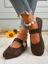 economico Ballerine da donna-scarpe basse larghe da donna in stile mary jane marroni – scarpe a piedi nudi in pelle scamosciata marrone con punta tonda e fibbia, comode calzature basse retrò per l'ufficio e gli outfit casual