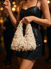 economico Clutch e borsette da sera-borsa da donna in pelliccia sintetica con paillettes: design scintillante e luccicante con materiale morbido, disponibile in due misure, perfetta per feste serali e occasioni speciali