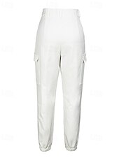 abordables pantalon cargo femme-Femmes Pantalons Cargo Chinos Streetwear Occasionnel Longueur complète Taille moyenne Uni Avec Poches Taille Élastique Confortable Non Elastique Quotidien Extérieur Vacances Blanche Été Printemps