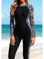 voordelige One Pieces Rash Guards-Dames Medium Uitslagbescherming Rashguard voor het hele lichaam Eendelig surfpak UV-zonbescherming Beugel UPF50+ Lange mouw Volledige behuizing Zwemkleding Romper Zwempak Rits omhoog met ingebouwde