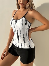 levne Tankiny-Dámské tankini dvoudílné plavky nabírané vysoký pas kontrola břicha vysoký pas štíhlé bez zadního dílu plážové oblečení květinový U krk bez rukávů