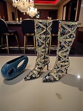 ieftine Cizme de modă-Cizme stiletto pentru femei, decorate cu pietre prețioase colorate și detalii aurii, cizme de lux la modă pentru petreceri de seară și ocazii speciale