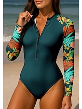 abordables Rash Guards de Una Pieza-Mujer Camiseta Protección Solar Surf Flores UPF50+ Secado rápido Ligero Manga Larga Body Camiseta de Baño Surf Playa Deportes acuáticos Verano