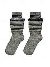 levne Dámské ponožky-Dámské bavlněné dvouvrstvé volné ponožky – stylový pruhovaný design, měkké a pohodlné – ideální pro běžné nošení a pohodlné nošení