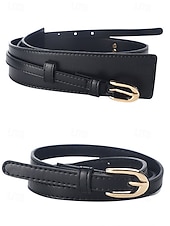 baratos Cinto Feminino-Mulheres Preto Marron Café Couro Ecológico Liga Elegante Vintage Moda Verão Primavera Outono