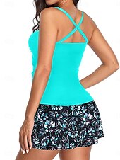 Χαμηλού Κόστους Τανκίνι-Γυναικείο Tankini 2 τεμαχίων Μαγιώ με σορτσάκι Παλάμης Έλεγχος Κοιλιάς Ψηλόμεσο Λεπτό Χωρίς Πλάτη Διακοπές Παραλία Φορέματα Μονοχρώματος Λουλούδια V Λαιμός Χωρίς Μανίκια Μαγιώ