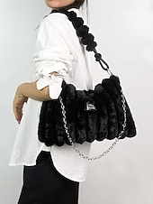 cheap Handbag &amp; Totes-Women's Faux Fur Shoulder Bag, Multi-Color, Versatile Carry Styles, Fashionable Chain Strap, Ideal for Casual &amp; Party Wear