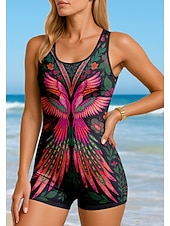 abordables Rash Guards de Una Pieza-Mujer Camiseta Protección Solar Surf Traje de surf de una pieza Traje de baño Boho Folk Cerrar con sujetador incorporado Acolchado extraíble Protección solar UV UPF50+ Utra ligero (UL) Sin Mangas