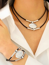 cheap Women's Necklace-Women's Bohemian Leather and Metal Statement Necklace &amp; Bracelet Set, Adjustable, Available in Gold and Silver – Perfect for Casual and Evening Wear