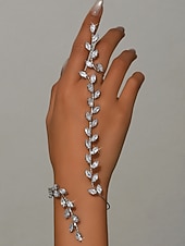 abordables Pulsera de mujer-Conjunto de pulsera y anillo de cristal con hoja de oro para mujer: elegantes joyas de mano con diamantes de imitación para fiestas y eventos nocturnos. &amp;ocasiones especiales