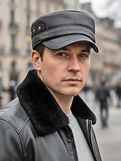 رخيصةأون قبعات رجالية-قبعة شتوية للرجال من الجلد الصناعي مع أغطية أذن قابلة للطي - أنيقة ودافئة ومريحة للطقس البارد - مثالية للأنشطة الخارجية والارتداء اليومي