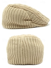 baratos Chapéus Masculinos-Gorro de tricô masculino – forrado com lã para maior aquecimento, diversas cores, design elegante em tricô trançado para atividades ao ar livre no inverno.