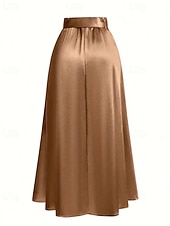 abordables Faldas Formales-Mujer Faldas de satén Moda Maxi Alta cintura Faldas Plano Plisado Microelástico Diario Cita Vino Negro Rosa Verde Oscuro Primavera