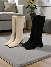 economico Stivali alla moda-stivali sopra il ginocchio da donna in pelle scamosciata con chiusura a cerniera, tacco a blocco, comodi ed eleganti per l'inverno o le uscite casual