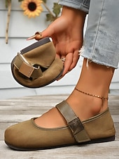 economico Ballerine da donna-scarpe basse larghe da donna in stile mary jane marroni – scarpe a piedi nudi in pelle scamosciata marrone con punta tonda e fibbia, comode calzature basse retrò per l'ufficio e gli outfit casual