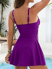 זול בגדי ים חלק אחד-בגד ים נשים שלם קפלים עם חצאית מונוקיני חצאית לשליטה בבטן מותן גבוהה דק ללא גב נופש לבילוי בחוף צבע אחיד צוואר V ללא שרוולים