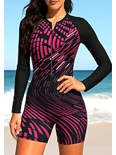 Недорогие Рашгард One Pieces-Жен. Тонкий гидрокоостюм Купальный костюм Комплект купальников Абстракция Геометрия Застегнуться Съёмные вставки Передняя молния УФ-защита от солнца UPF50+ Ультралегкий (UL) Длинный рукав