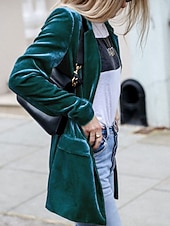 preiswerte Wintermäntel-Damen Freizeitjacke Samtblazer Bequem Atmungsaktiv Tasche Lässig Einfach Urlaub Straße Lässig Alltagskleidung Offene Vorderseite Regulär Umlegekragen Normale Passform Langarm Oberbekleidung Blau