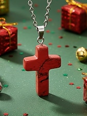 Недорогие Мужские украшения-Мужское рождественское ожерелье с подвеской-крестиком из натурального камня, доступно в нескольких цветах, стильный и модный дизайн, идеально подходит для подарков на праздники