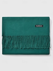 ieftine Accesorii de Crăciun-Eșarfă de Crăciun pentru femei, cu aspect de cașmir, șal de iarnă moale din imitație de cașmir cu ciucuri, eșarfă caldă de culoare uni pentru sărbători, exterior și purtare zilnică