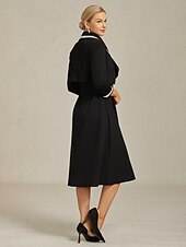 זול בלייזרים וחליפות-בגדי ריקוד נשים כפתור למעלה Ruched קפלים חרוזים אלגנטית שרוול 4\3 צווארון V Crop Tops עבודה אורחת חתונה לבוש קוקטייל שחור אביב סתיו חורף