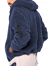 baratos Jaquetas Casuais-Homens Casaco de inverno Casaco de pelúcia Jaqueta casual Ao ar livre Casual Térmico / Quente Bolsos Zip Completo Outono Inverno Tecido Roupa de rua Diário Com Capuz Padrão Preto Azul Marinha cáqui