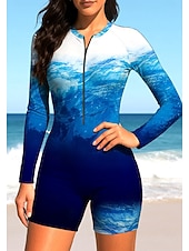 tanie Rash guardy One Piece-Damskie Skafander z lycry Strój kąpielowy Kostium kąpielowy Ocean Abstrakcja Zapiąć na zamek błyskawiczny Wyjmowane wkładki Suwak przedni Ochrona przeciwsłoneczna UV UPF50+ Ultra lekki (UL) Długi