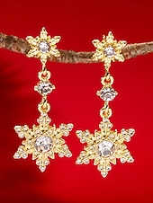 billige Øredobber for kvinner-Julesnøfnuggøredobber til dame - legeringsmateriale med krystall- og perledetaljer, elegante høytidssmykker til fester og vinteranledninger