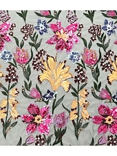  Linea ad A Lunghezza al pavimento Perline ricamate Abito Formale Abito da madre della sposa Abito da Sera Abito da ballo con sopragonna Abito formale Elegante Brillanti Floreale Manica 3/4 Girocollo