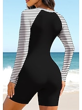 baratos Rash Guards de Uma Peça-Mulheres Anti Atrito Maiô de surfe de uma peça Roupa de banho Geométrica Riscas Bloqueio de cores Zip Up Com sutiã embutido Bojo Removível Proteção Solar UV UPF50+ Ultra Leve (UL) Manga Longa Roupa