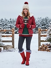 Недорогие Модные сапоги-Женские красные зимние сапоги из искусственной замши - высокие сапоги до колена с отделкой из искусственного меха и пряжкой на ремешке, стильная теплая рождественская обувь для улицы и повседневной