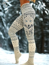 preiswerte Viking-Druck-Damen Leggings Urlaub Vintage Ethno-Stil Volle Länge Hohe Taille Grafik Abstrakt 3D-Druck Schnelltrocknend Atmungsaktivität Weich Hohe Elastizität Täglich Heim Outdoor Dunkel Braun Schwarz Beige