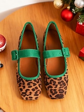 voordelige Platte damesschoenen-Mary Jane-flats met luipaardprint voor dames met fluwelen gespband – vintage stijl, perfect voor Kerstmis, feestdagen en dagelijks gebruik
